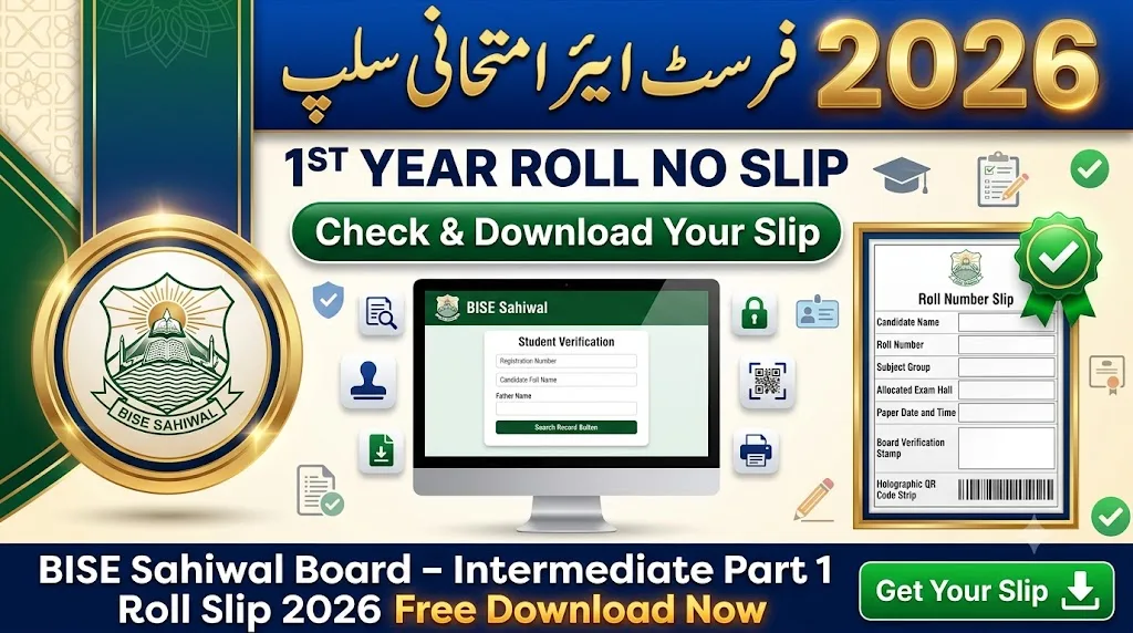 1st Year Roll No Slip BISE Sahiwal Board 2026 Download Online