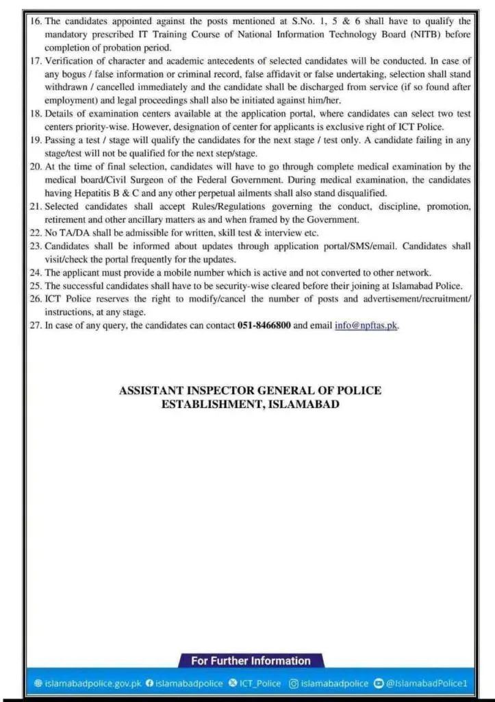 Islamabad Police Jobs
